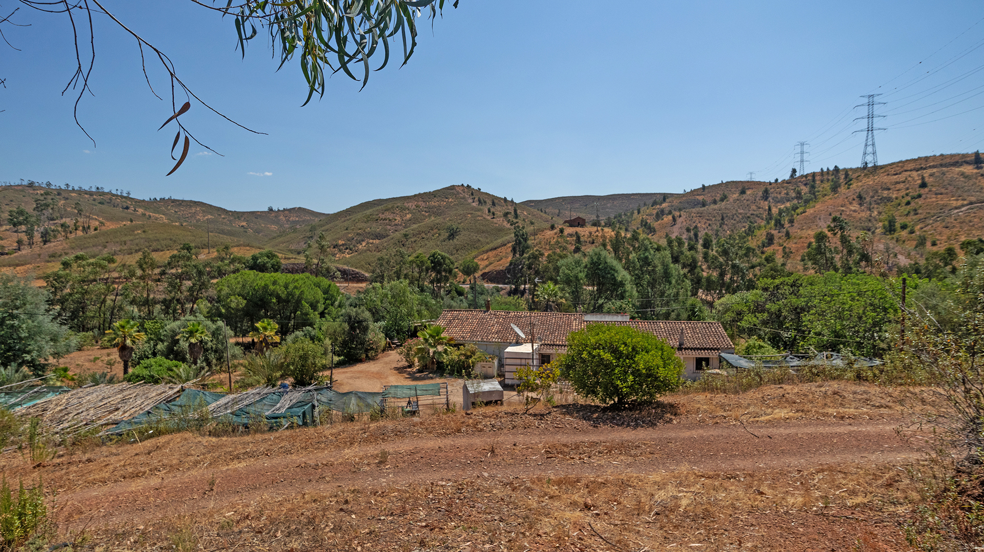 Ferme à flanc de colline sur un terrain de 28,7 ha, idéale pour le tourisme rural, avec vue panoramique près de Silves | LG2289 Dans une position élevée à flanc de colline juste à l'extérieur de Silves, ce grand terrain de campagne avec la propriété a medronho, agrumes et pins, ainsi que ses propres lacs/étangs, ruisseau, forages et un puits. Actuellement une ferme fruitière en activité, le domaine est accompagné d'une demande préapprouvée d'un projet de tourisme rural pour remplacer l'actuelle maison de campagne de 3 chambres datant d'avant 1951, si on le souhaite.